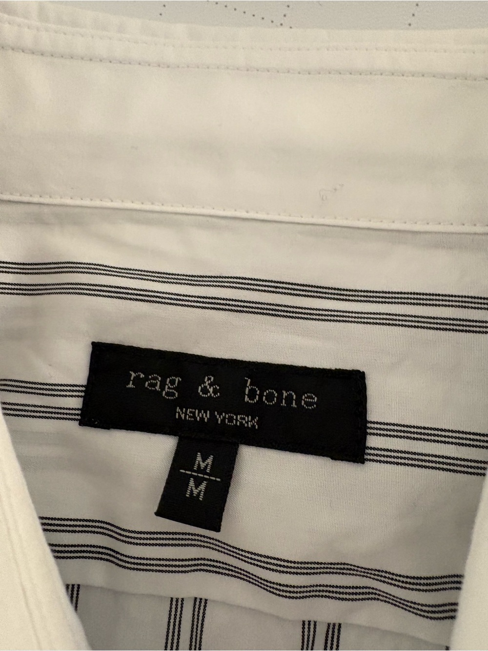 Rag & Bone White Cotton Designer Shirt with Black Pinstripes Button-Down